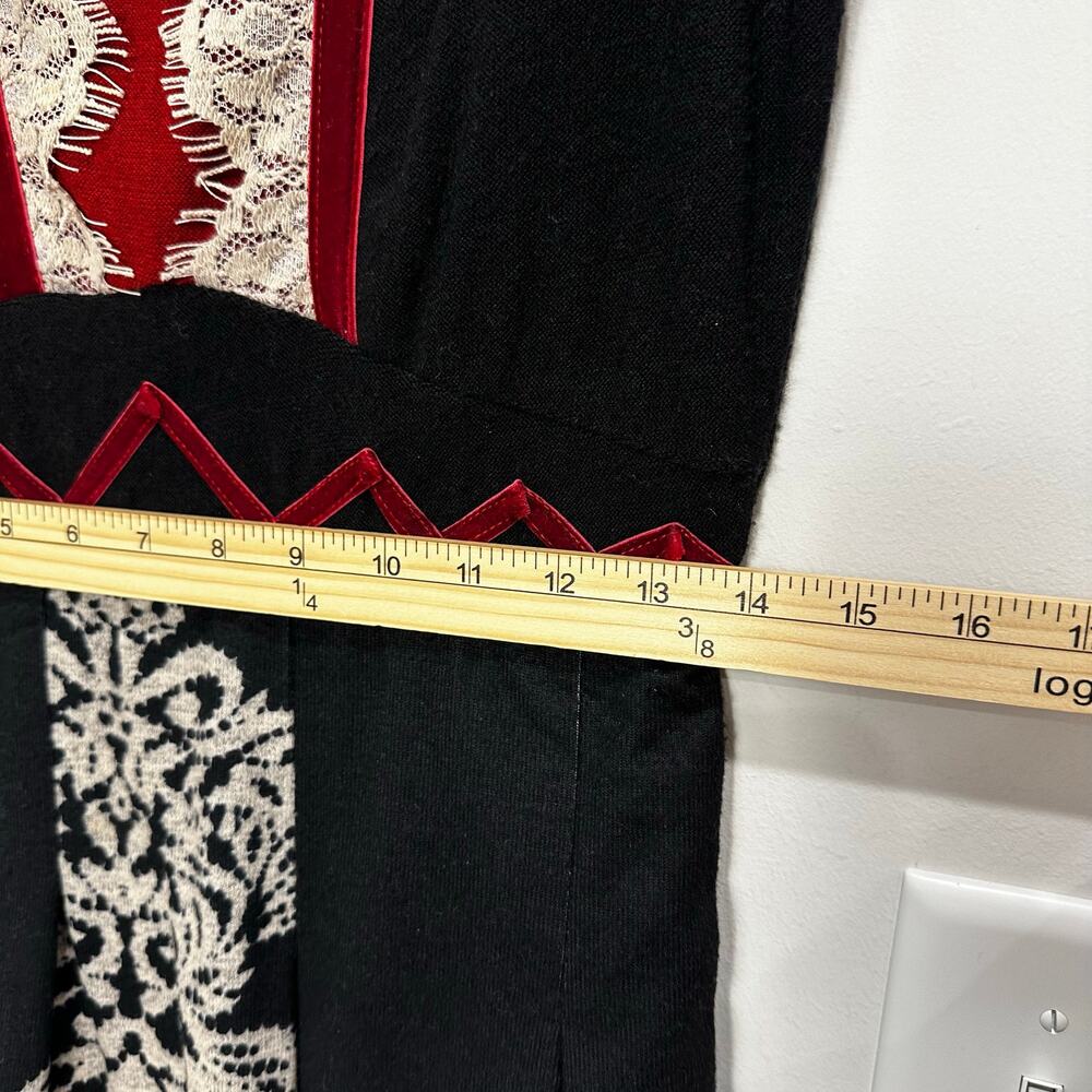 Vintage Lulu H Paris Fit Flare Dress L Black Red Lace Lagenlook Minor Flaw - Picture 12 of 13
